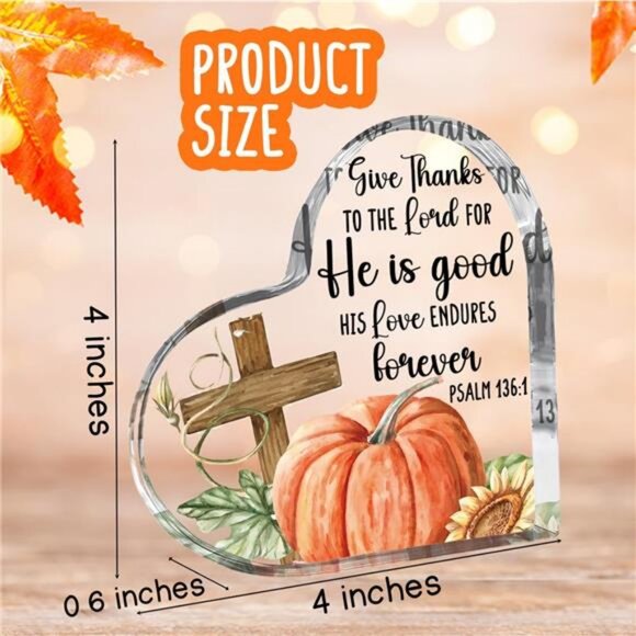 Church Jesus Decor Autumn Pumpkin Thanksgiving Decorations Heart Acrylic Sign - Picture 3 of 7